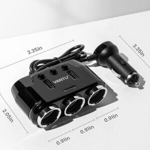 YANTU Cigarette Lighter Adapter & Splitter with 150W 3-Sockets & LED Ambient